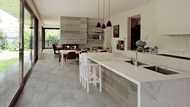 Tile flooring in a dining room