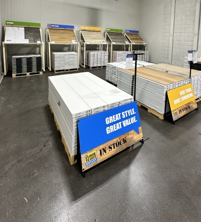 rolls of sheet vinyl in flooring store in Belleville
